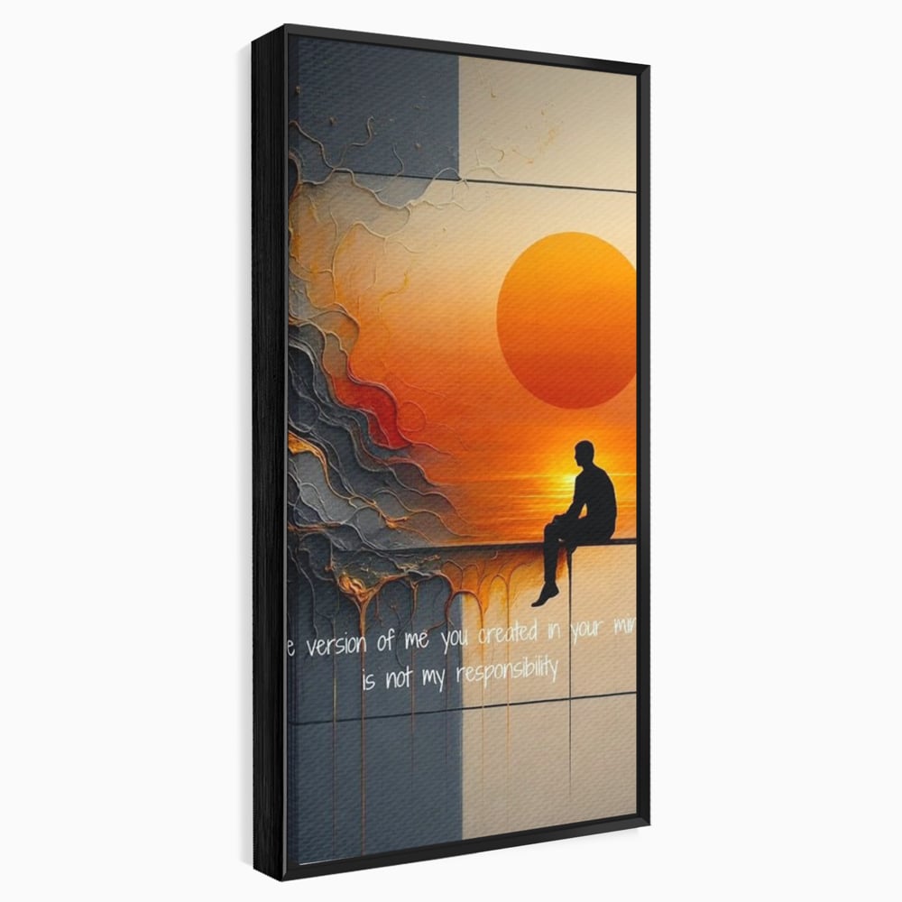 Tablou canvas cu tablou canvas cu silueta pe fundal de apus, in rama de aluminiu negru
